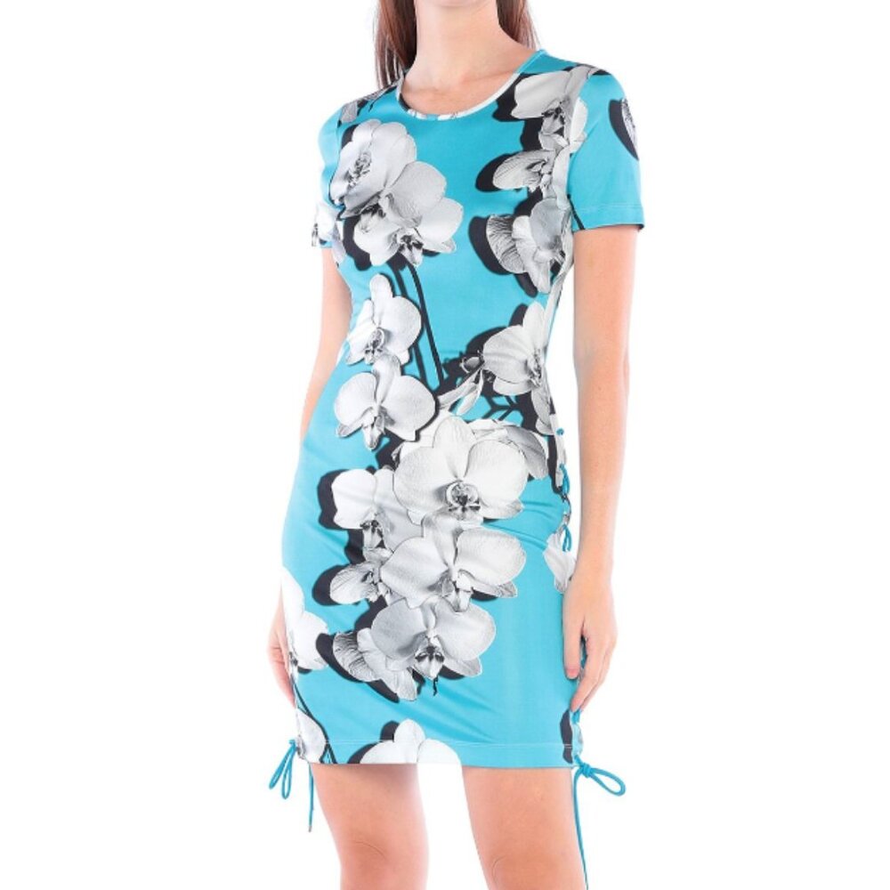 NWT Roberto Cavalli Azure Jersey Orchid Print Dress